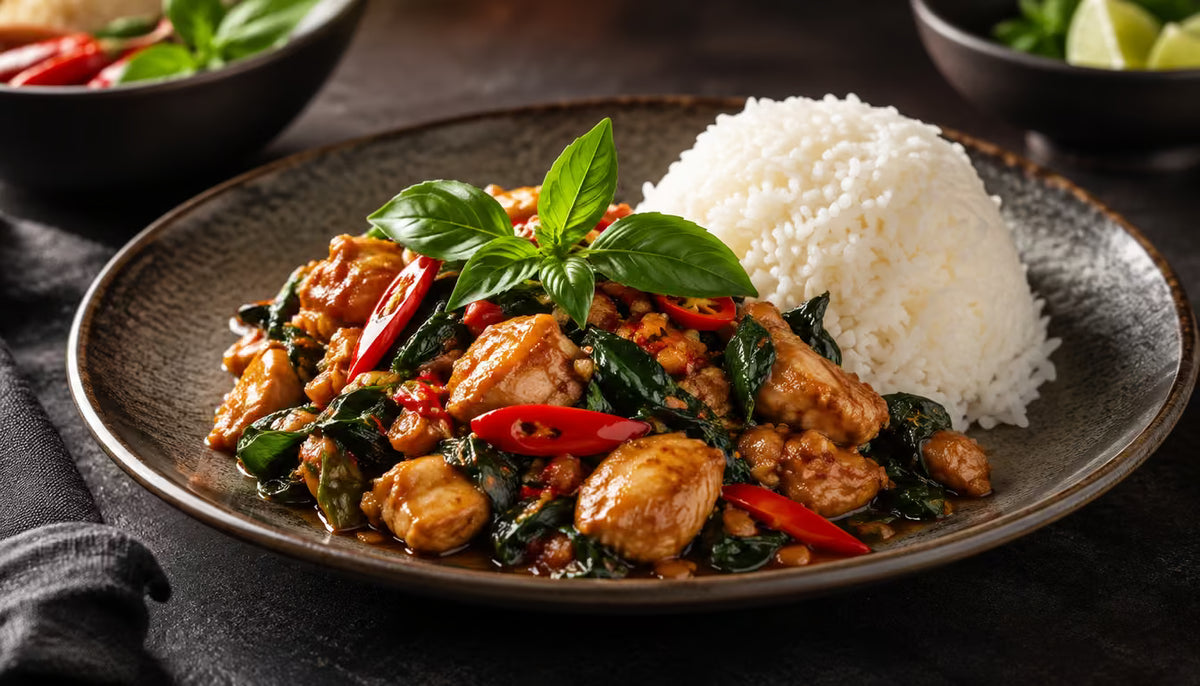 Pollo thai con albahaca